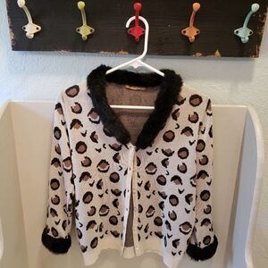 Painted Pony Leopard Sweater Fur Collar see meas